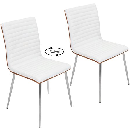 LUMISOURCE Mason Chair in Stainless Steel, Walnut Wood, White Faux Leather, PK 2 CH-MSNSWV WL+W2